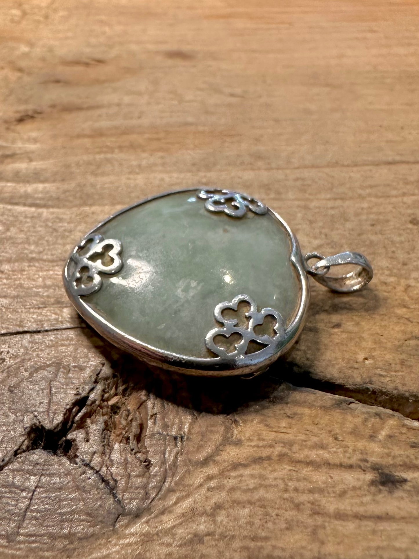 Vintage Heart Shaped Jade 925 Silver Pendant