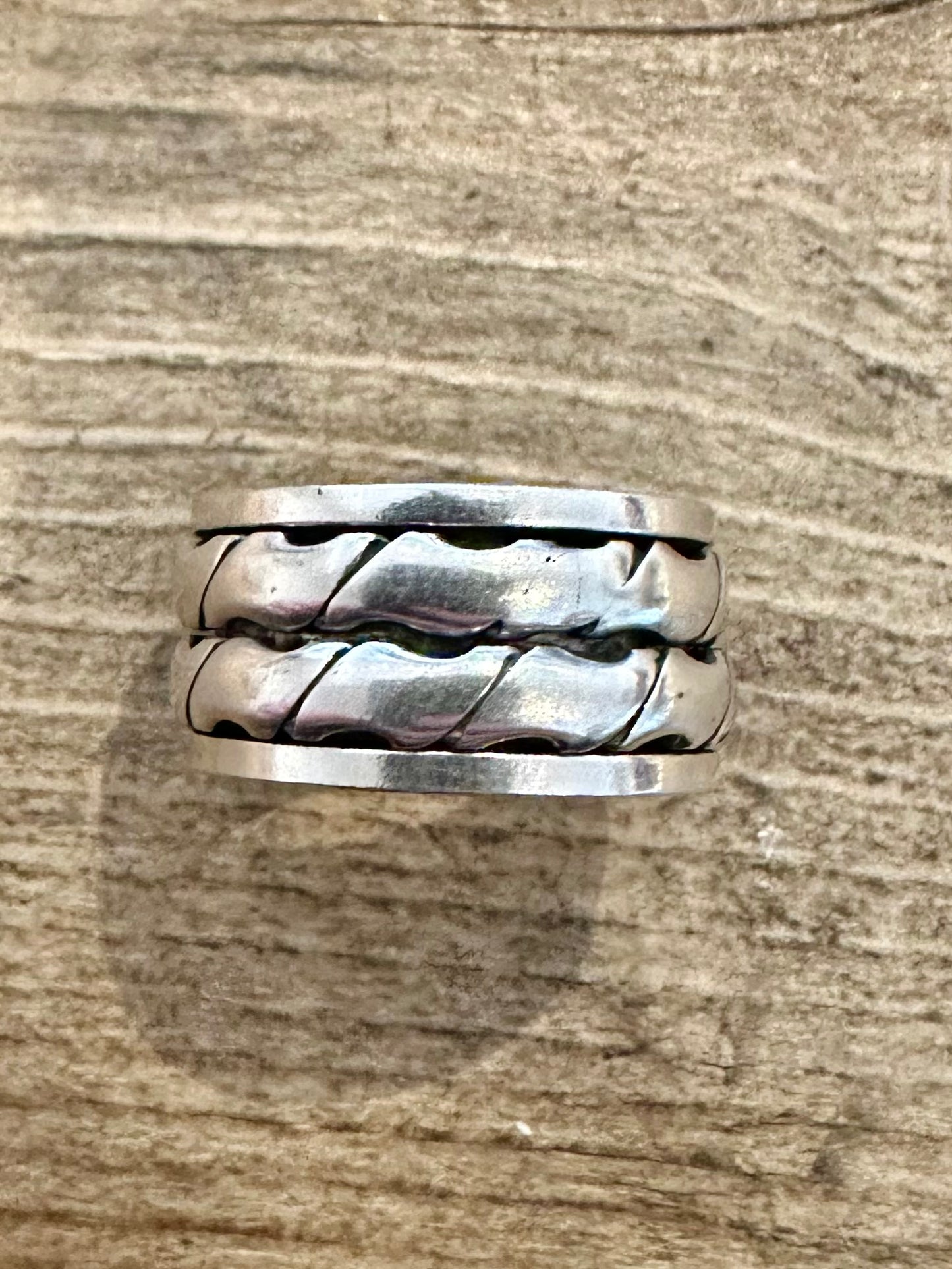 Vintage Wavy Double Spinner 925 Silver Size P Ring