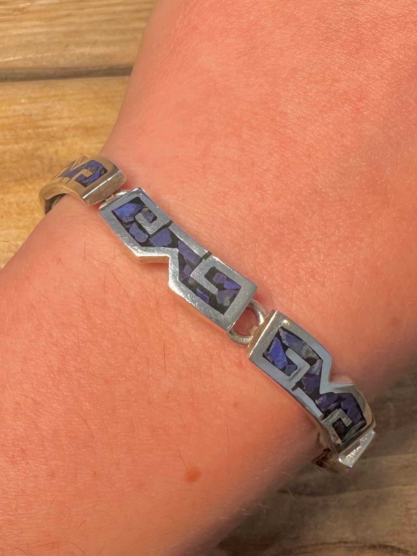 Vintage Lapis Inlay Mexico 925 Silver 7.8 inch Bracelet