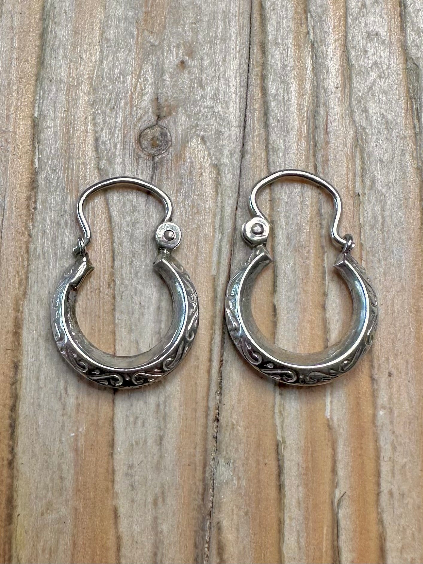 Vintage Engraved Hoops 925 Sterling Silver Earrings