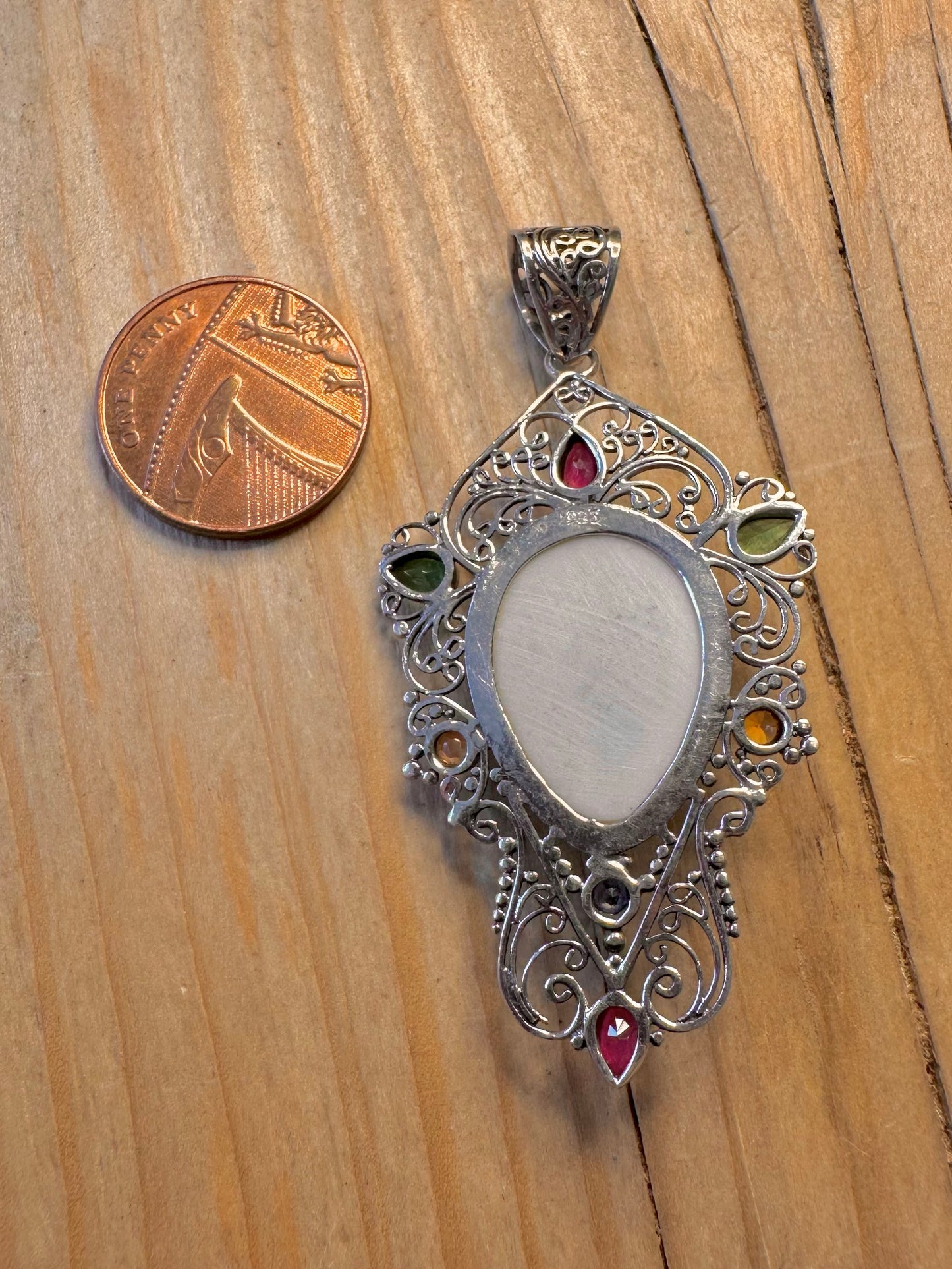 Vintage Women Face Multi Gemstone 925 Silver Pendant