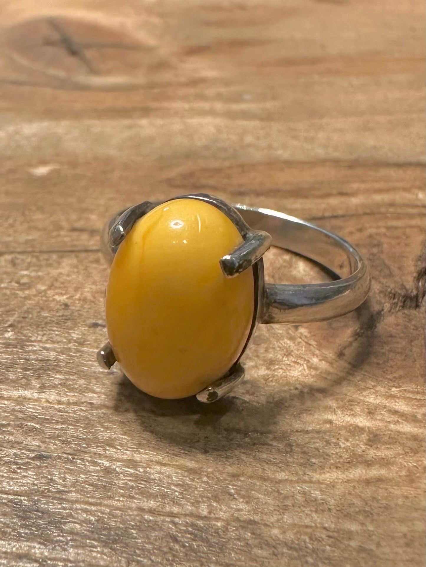 Vintage Butterscotch Amber 925 Silver Size Q Ring