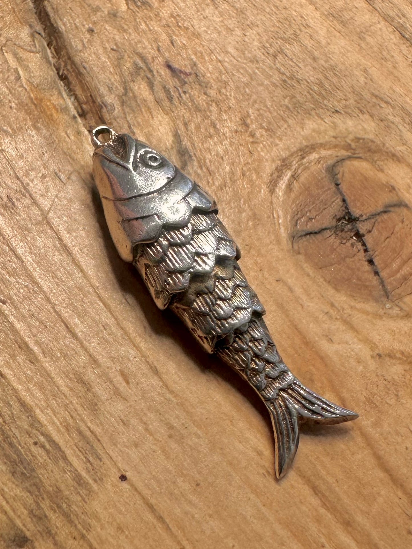 Vintage Articulated Fish 925 Silver Pendant