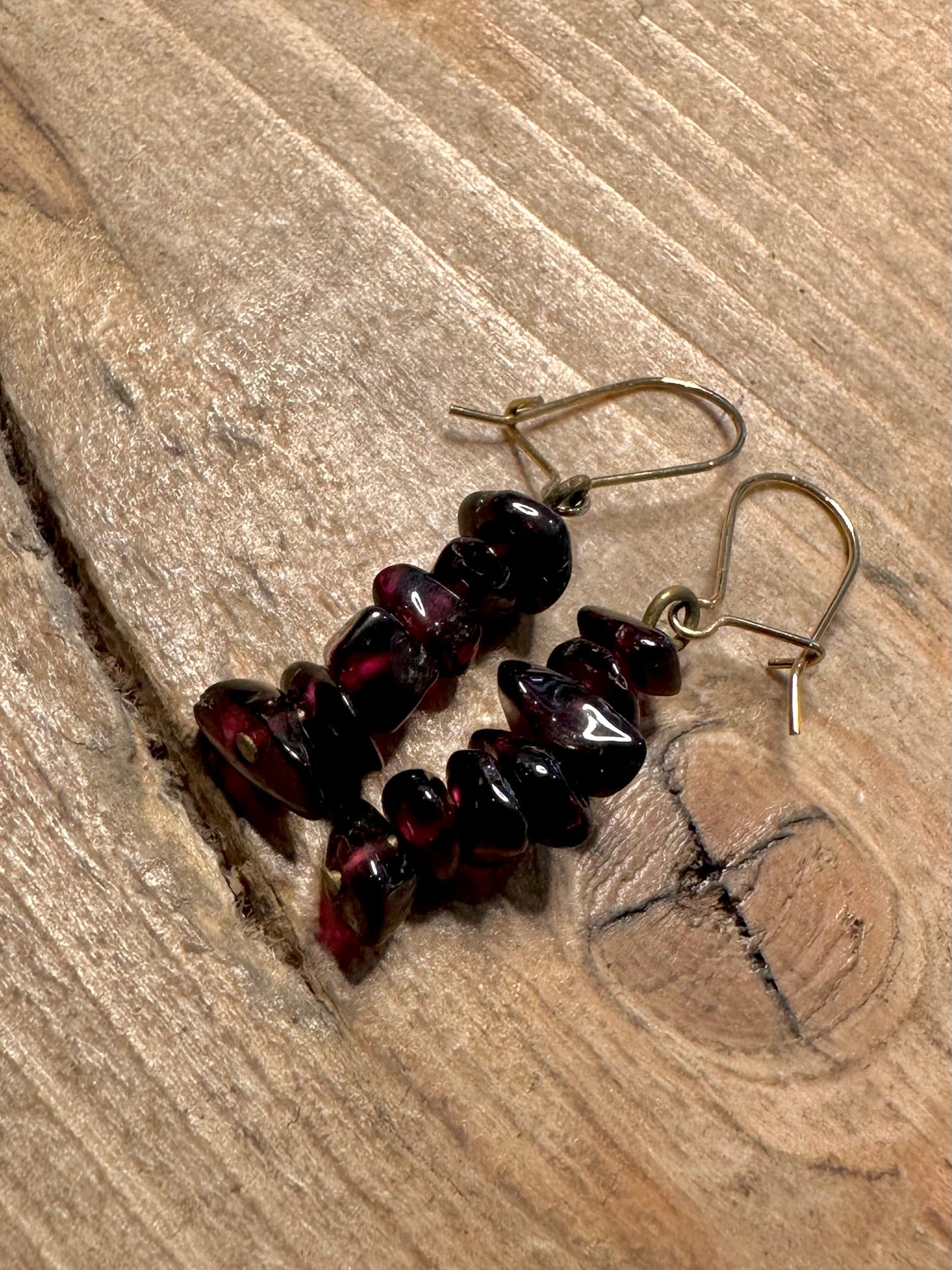 Vintage Garnet Chips Costume Gold Earrings