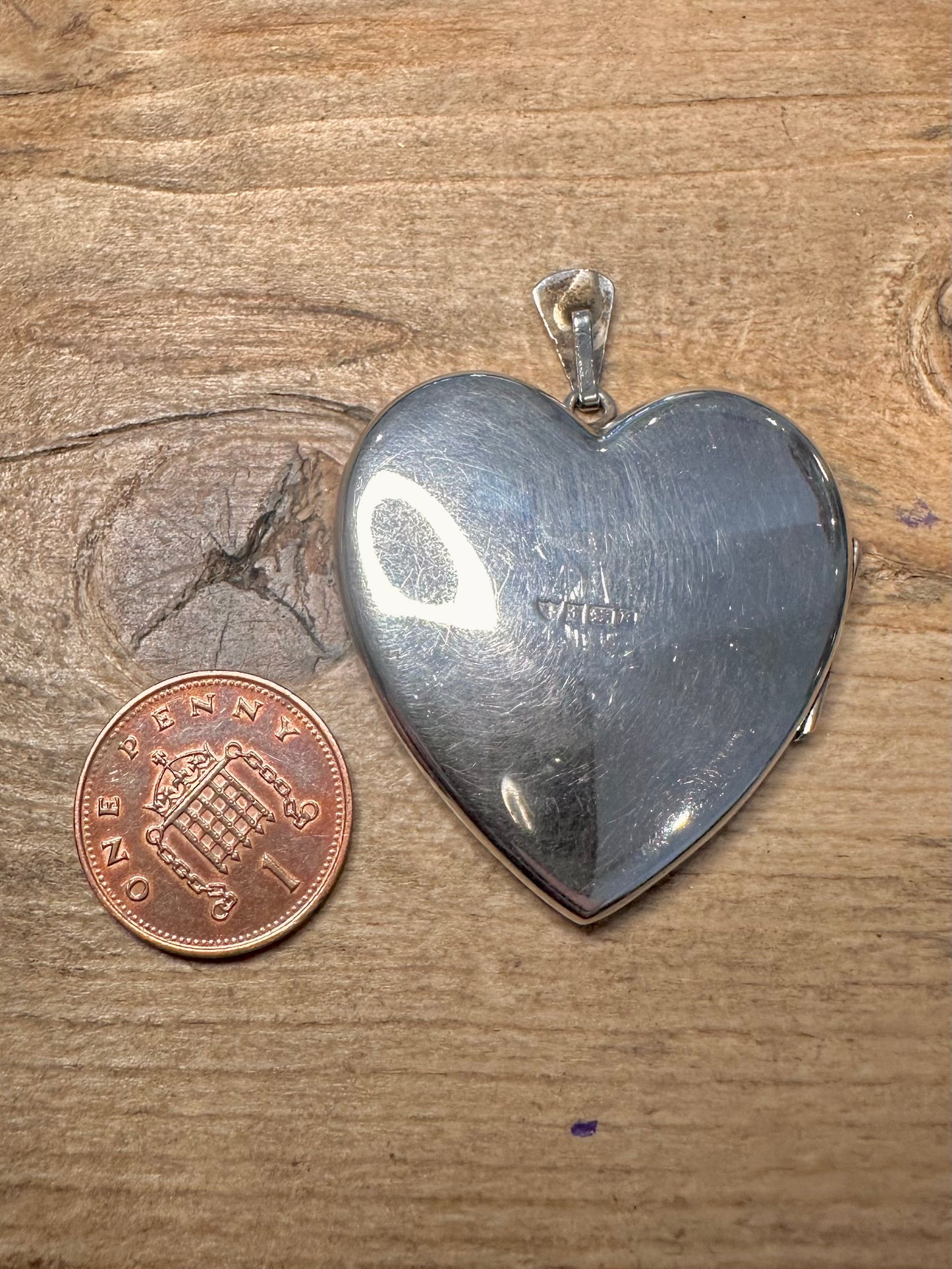 Vintage 1976 Heart Engraved Locket JS Maker 925 Silver Pendant