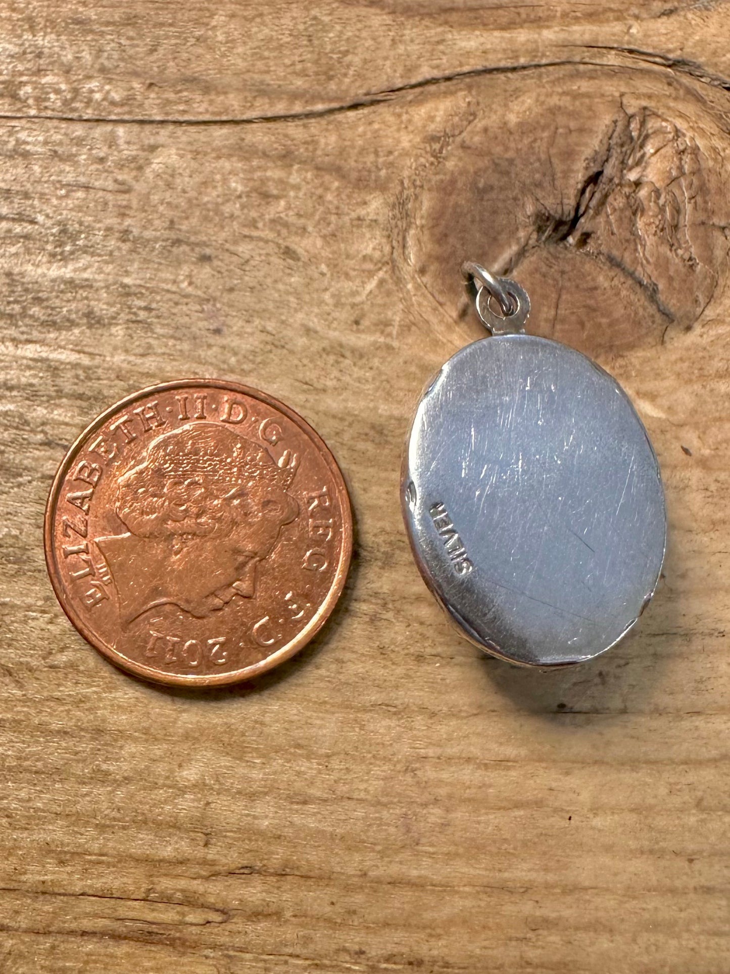 Vintage Blue Stone Oval 925 Silver Pendant