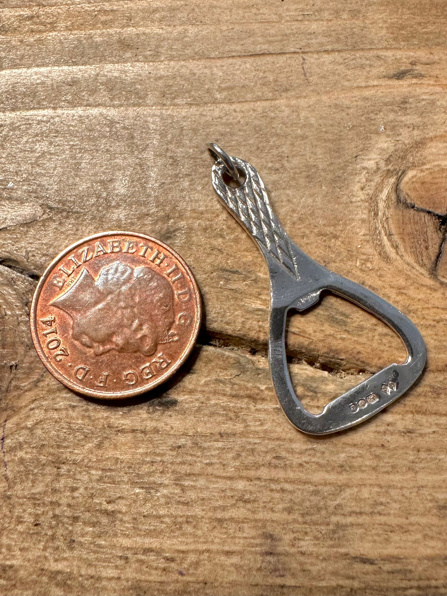 Vintage 1977 Bottle Opener Maker QS London 925 Silver Pendant