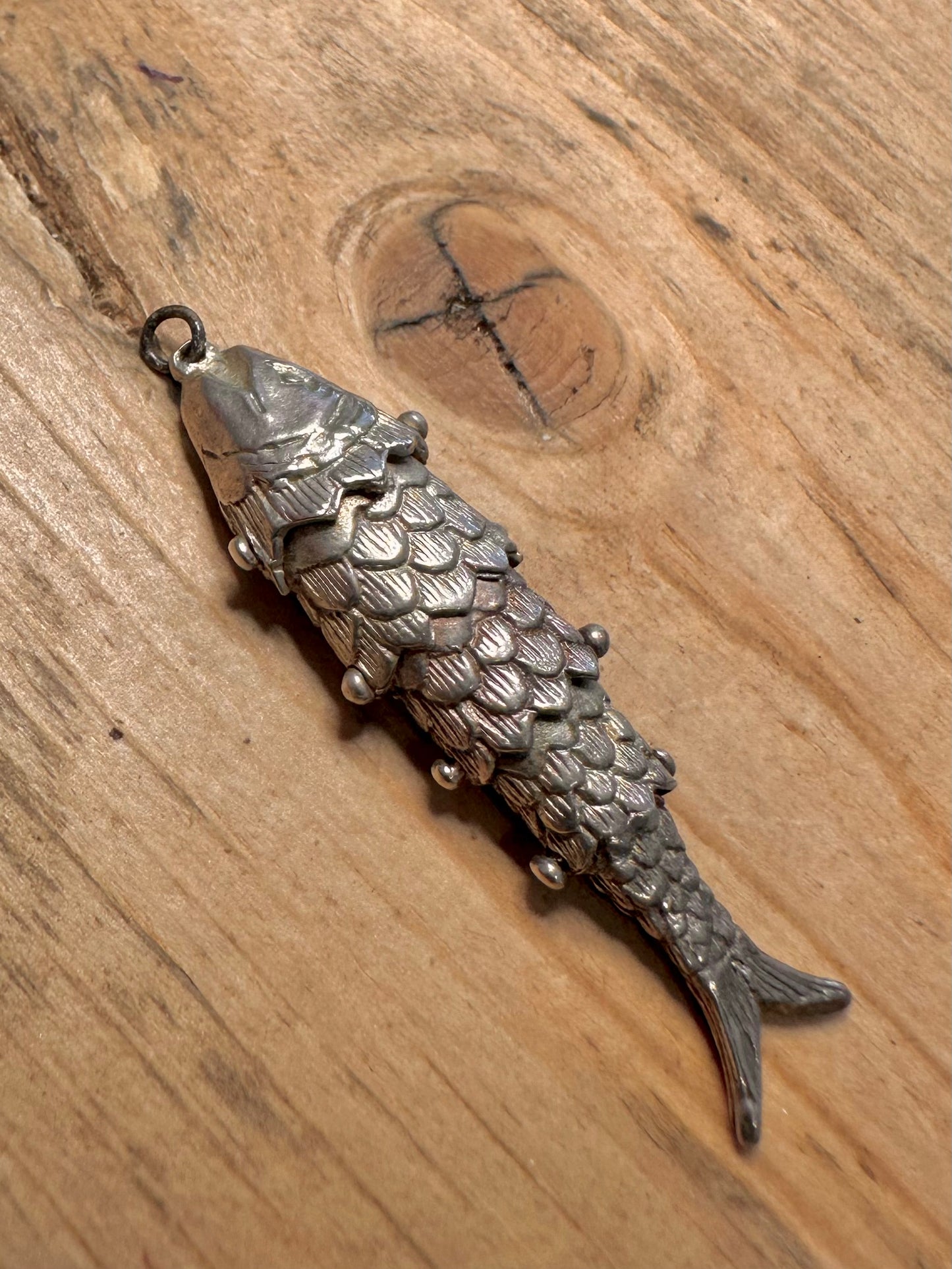 Vintage Articulated Fish 925 Silver Pendant