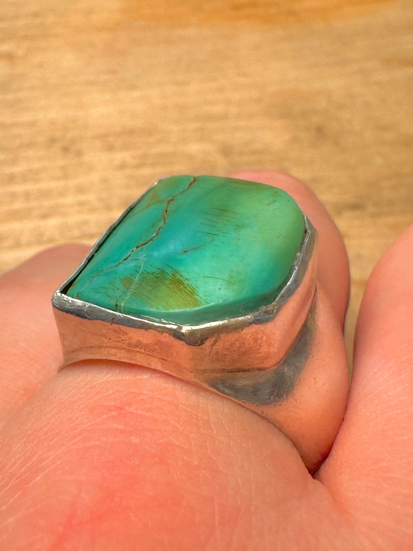 Vintage Large Raw Turquoise 925 Silver Size W Ring