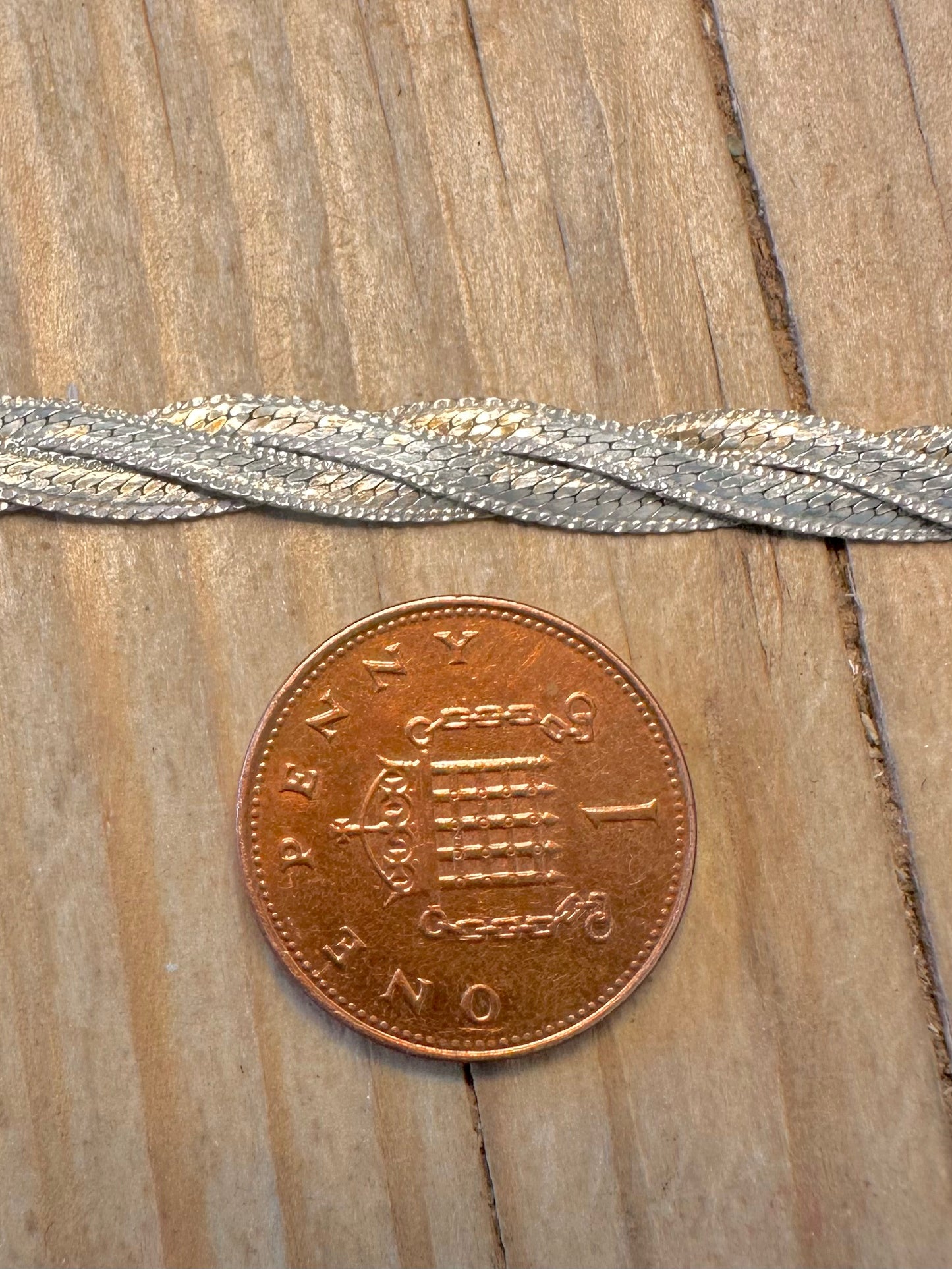 Vintage Twisted Woven Flat Chain 925 Silver 7.2 inch Bracelet