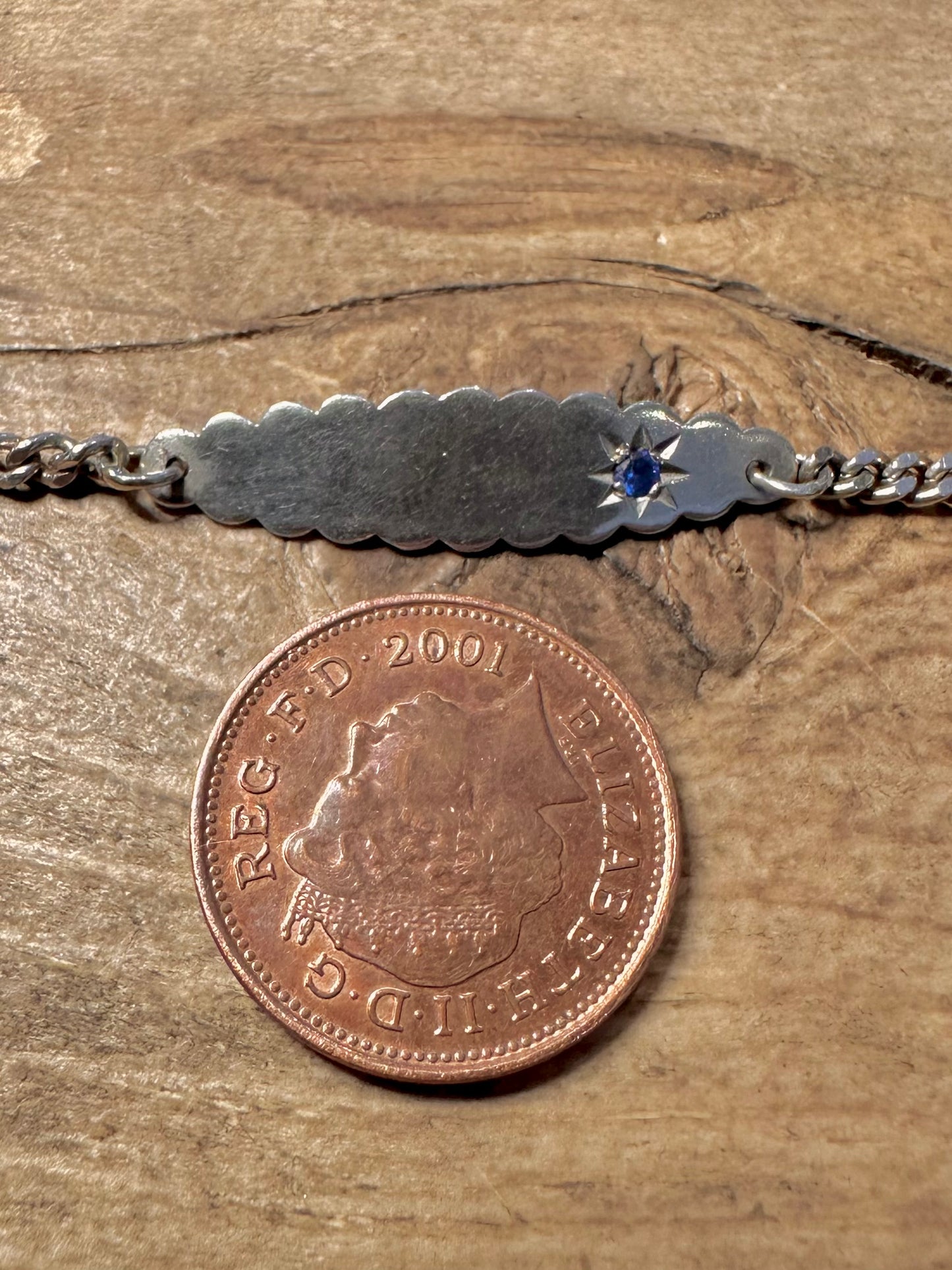 Vintage Identity Blue Stone Curb Chain 925 Silver 6.5 inch Bracelet