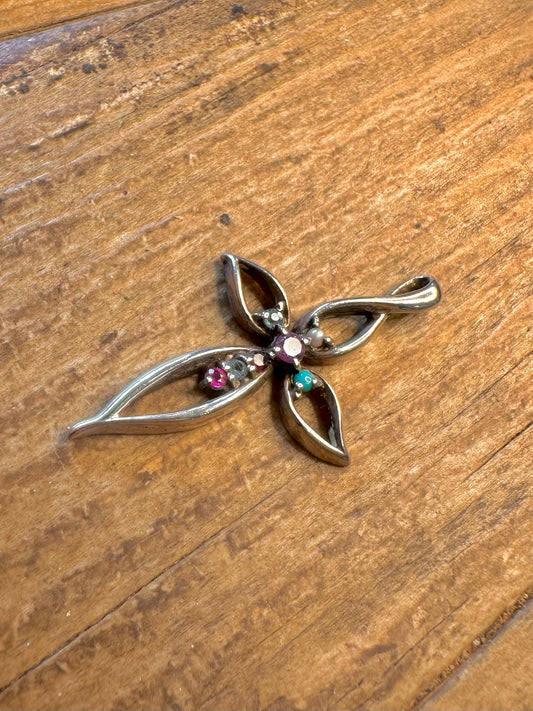 Multi Gemstone Cross Maker Lenox 925 Sterling Silver Pendant