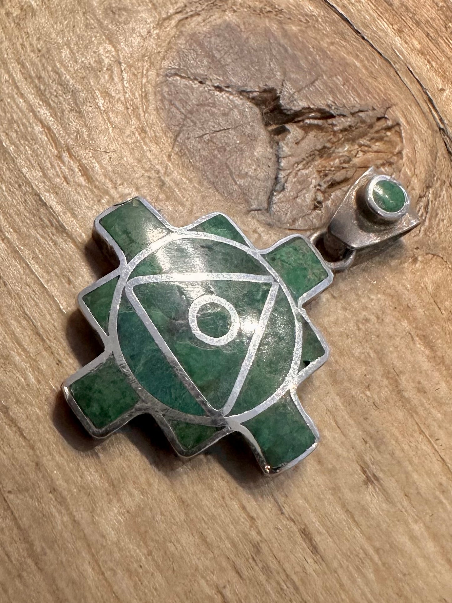 Vintage Green Chrysocolla Andean Cross 950 Silver Pendant