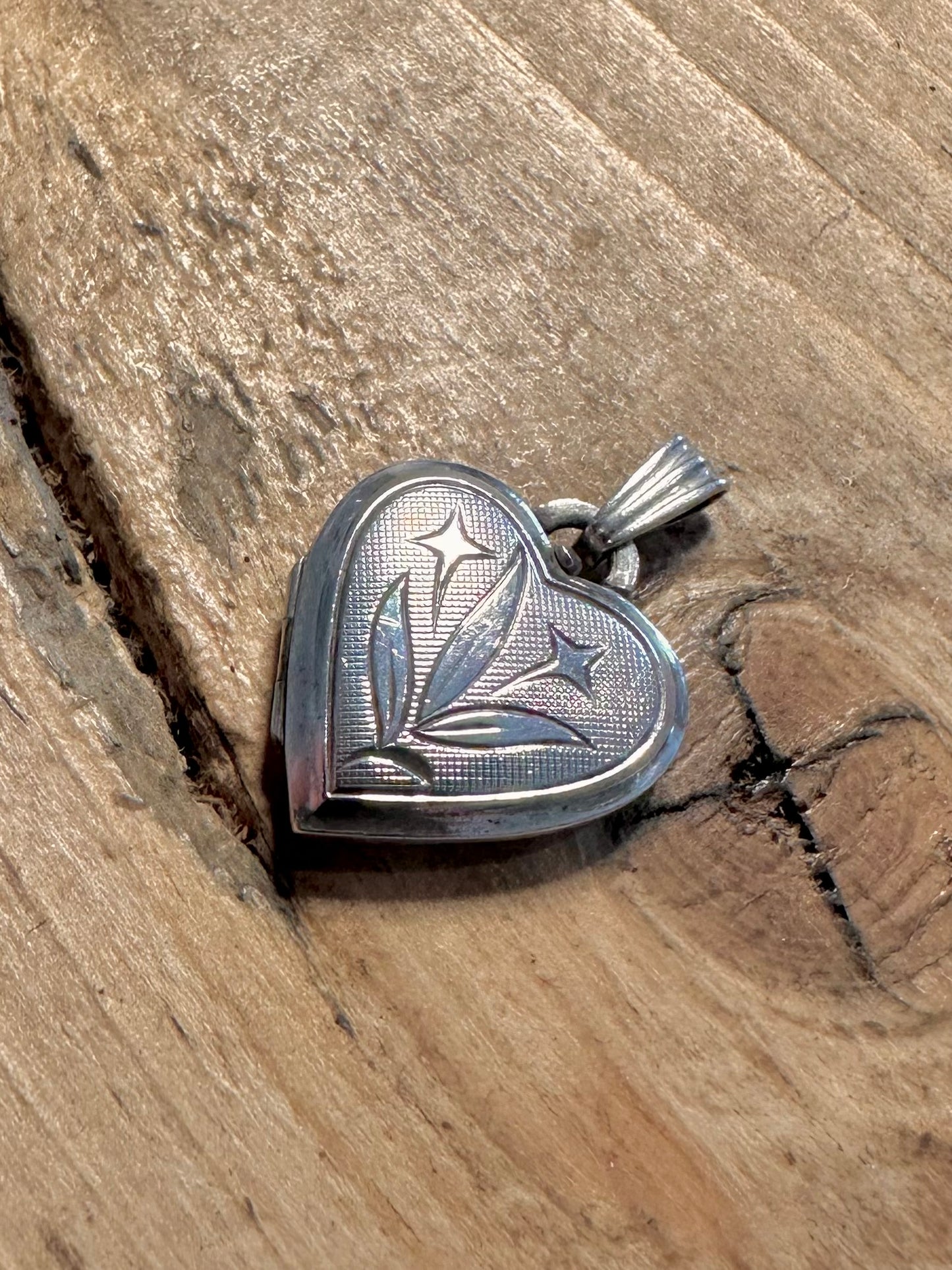 Vintage Heart Flower Engraved Locket 925 Silver Pendant