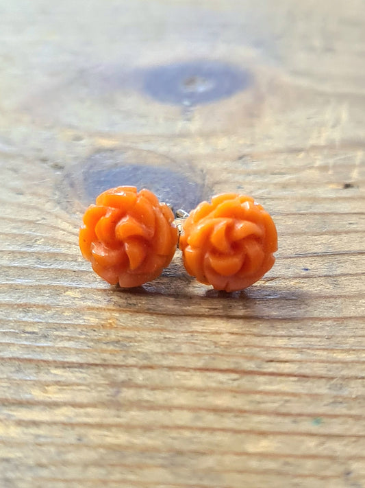 Vintage Rose Coral 9ct Gold Stud Earrings
