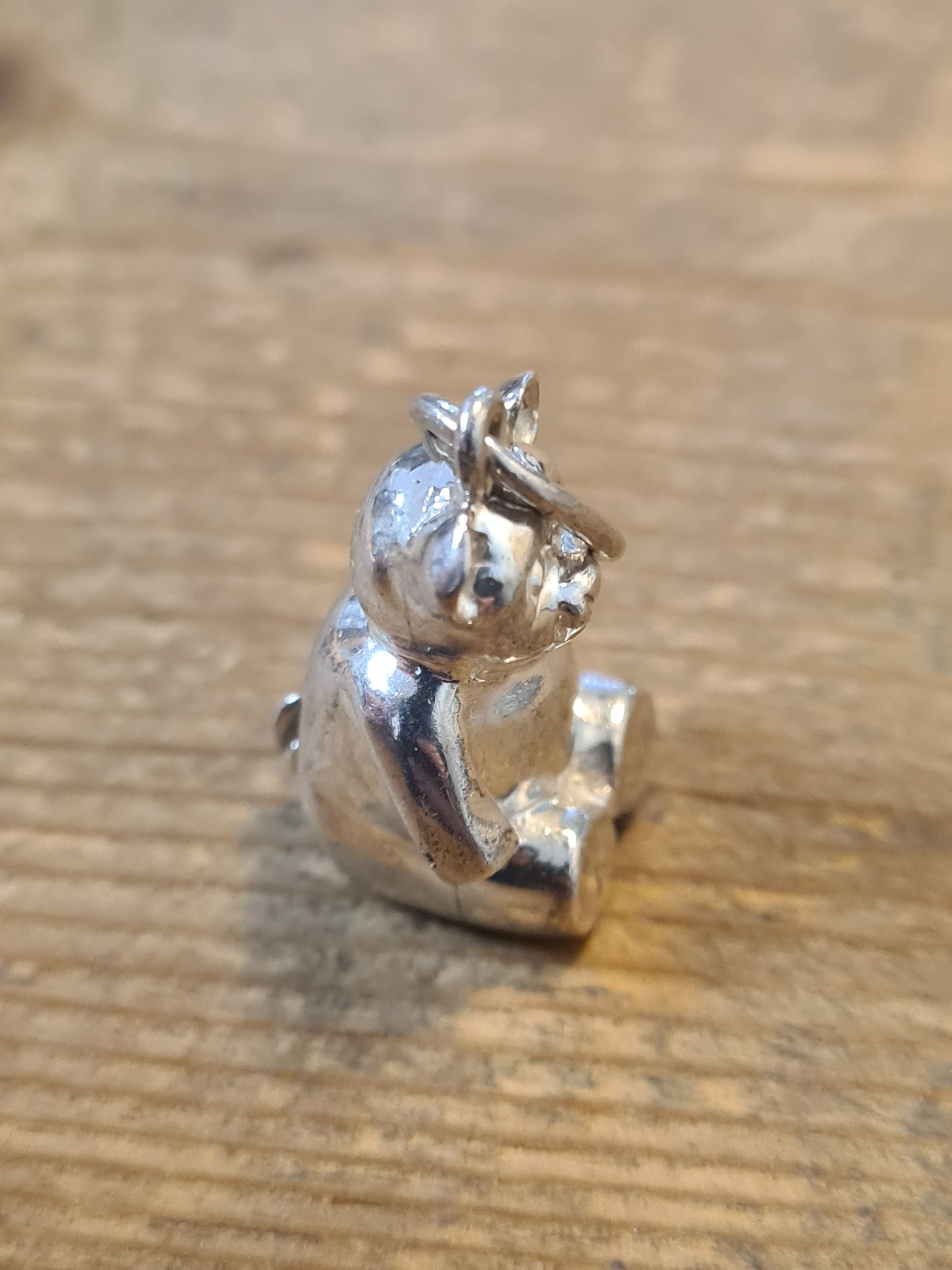 Modernist Heavy Teddy Bear 925 Silver Charm Pendant