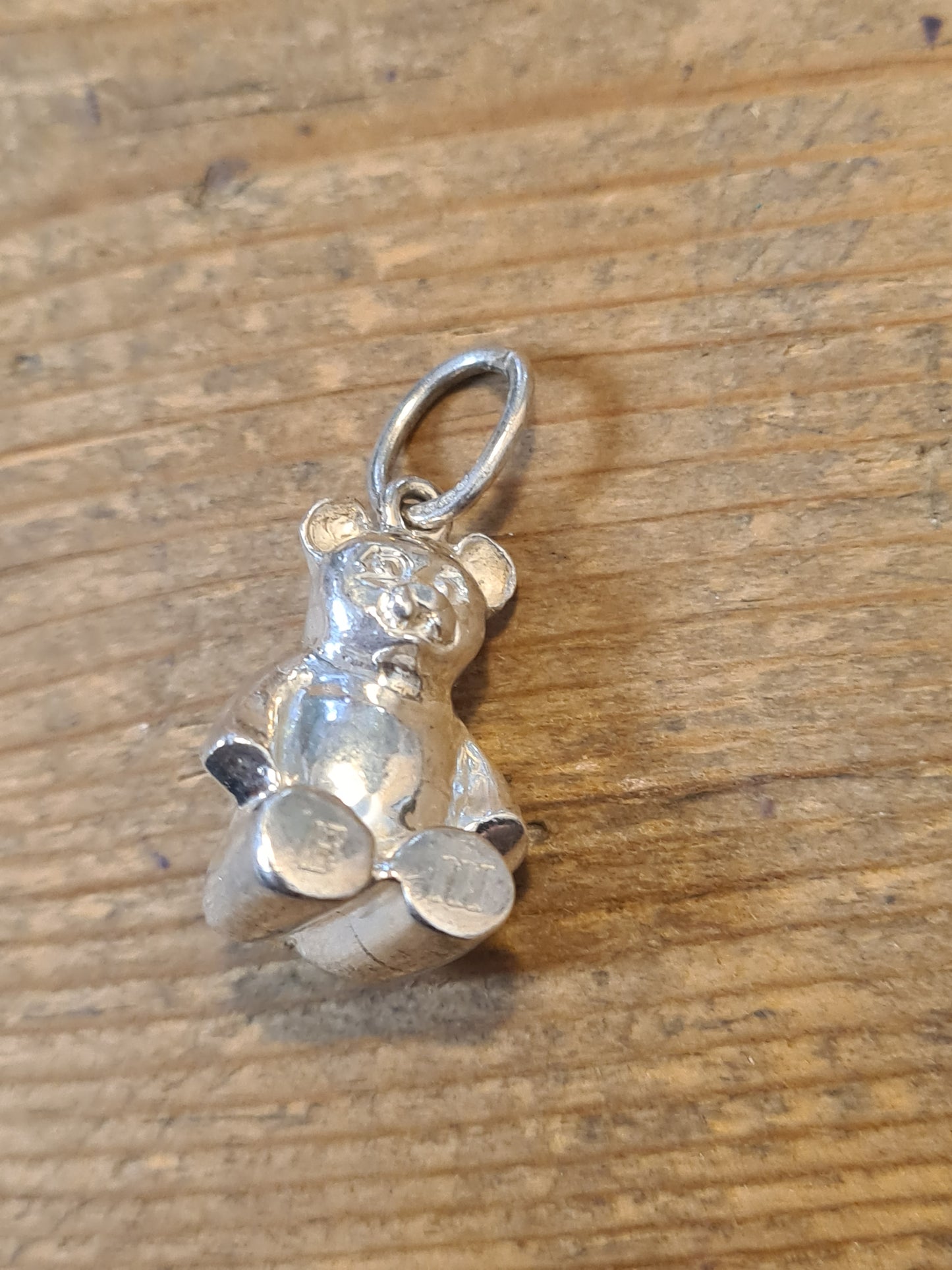 Modernist Heavy Teddy Bear 925 Silver Charm Pendant