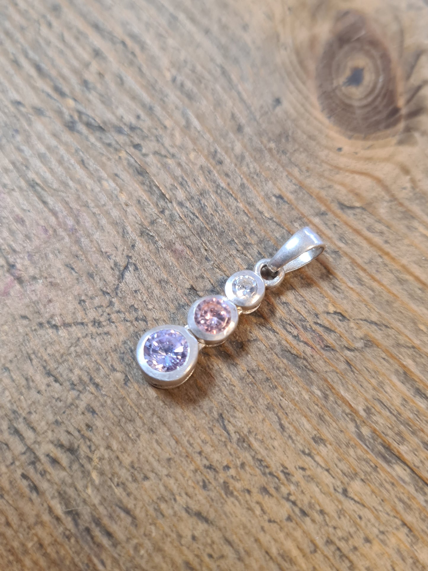 Modernist White Pink and Purple CZ 925 Silver Pendant