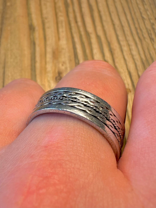 Braided Rope Pattern Wide Band 925 Sterling Silver Size Y Ring