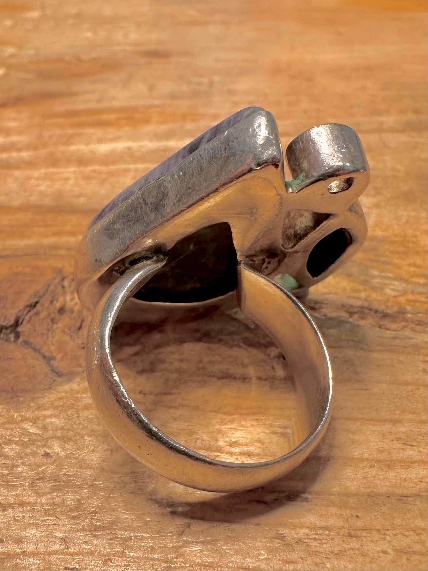 Vintage Large Sodalite Turquoise and CZ 925 Silver Size O Ring