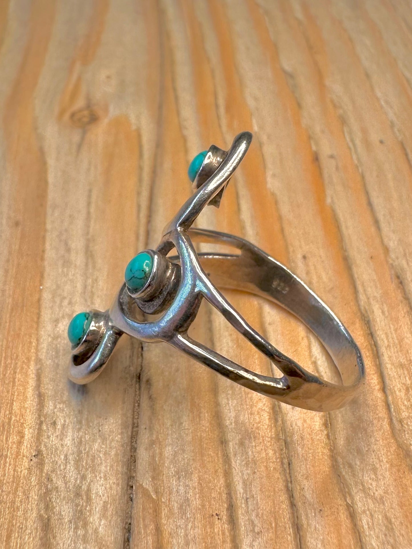 Modernist Turquoise Swirl 925 Sterling Silver Size L Ring