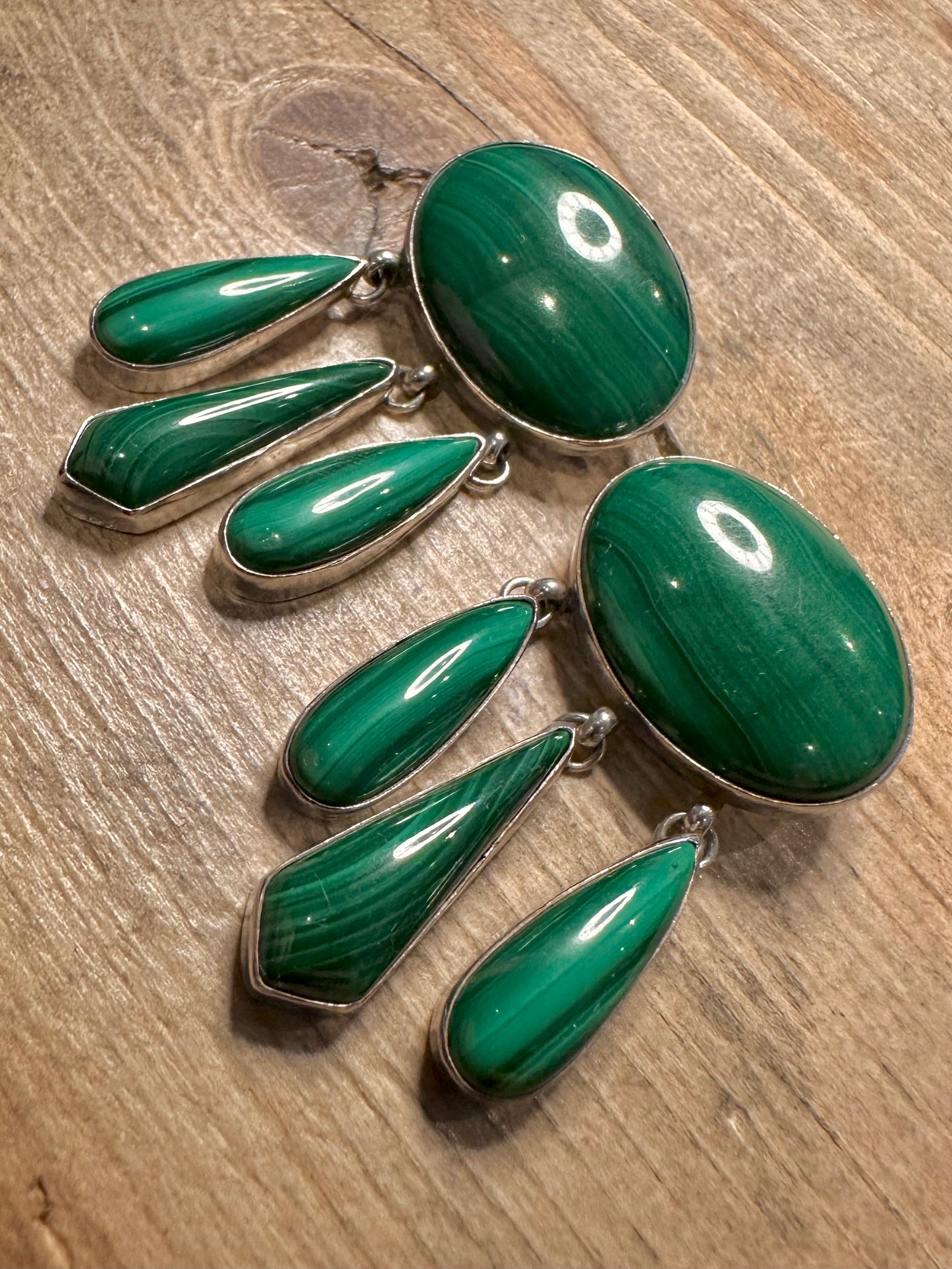 Vintage Large Malachite 925 Silver Earrings