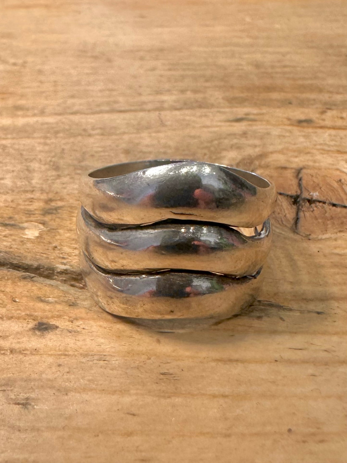 Abstract Layering 925 Silver Size W Ring