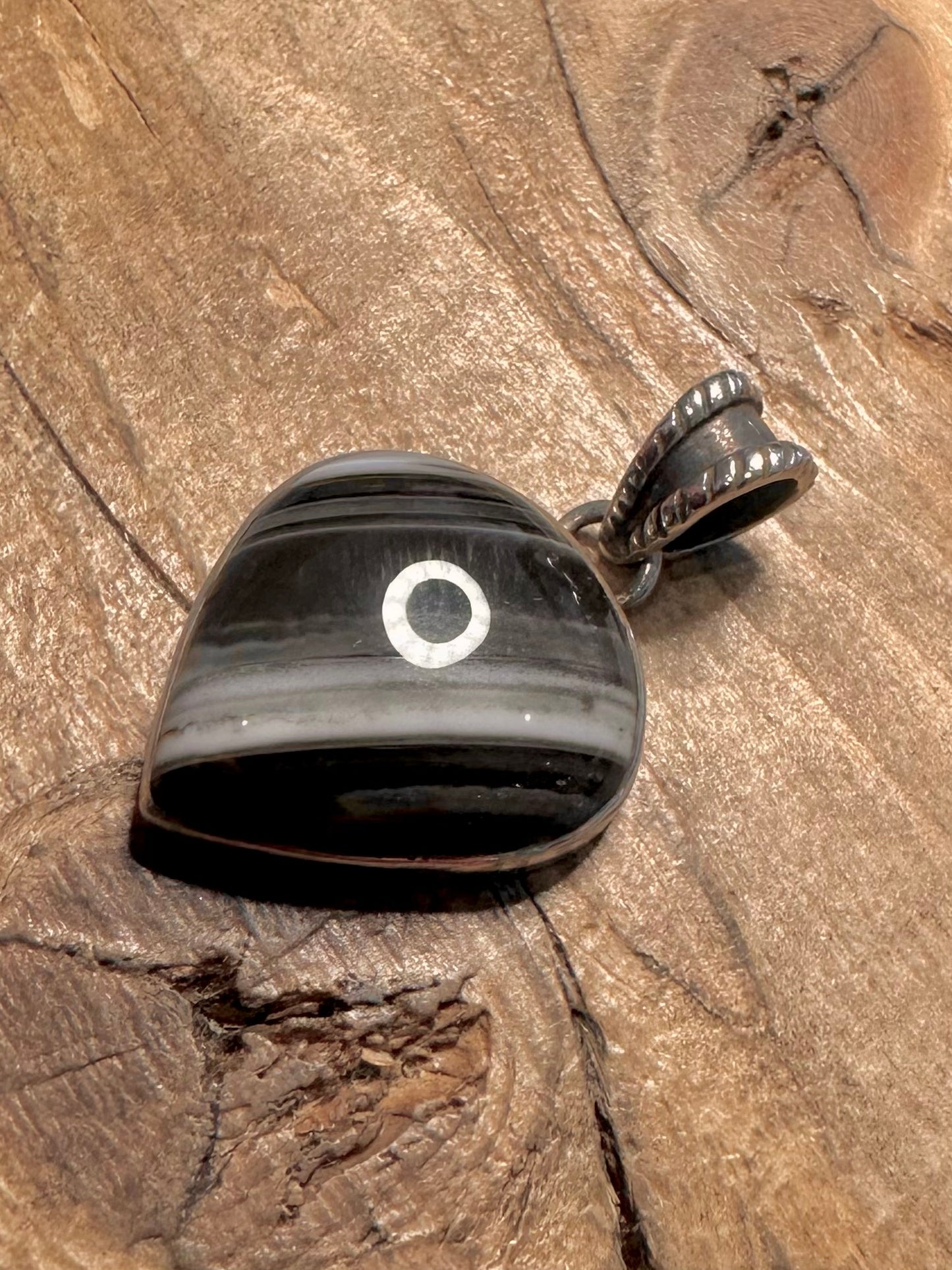 Vintage Black Banded Agate 925 Silver Pendant