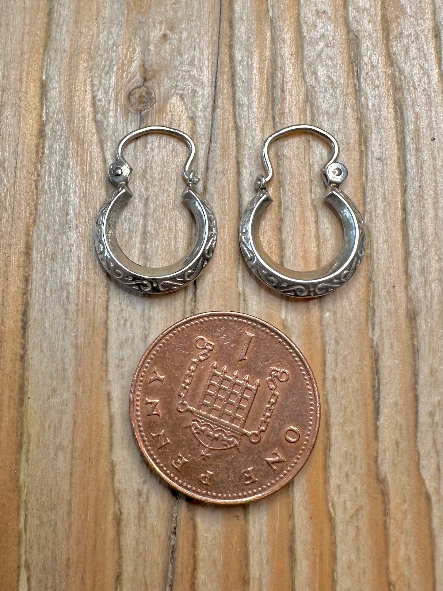 Vintage Engraved Hoops 925 Sterling Silver Earrings