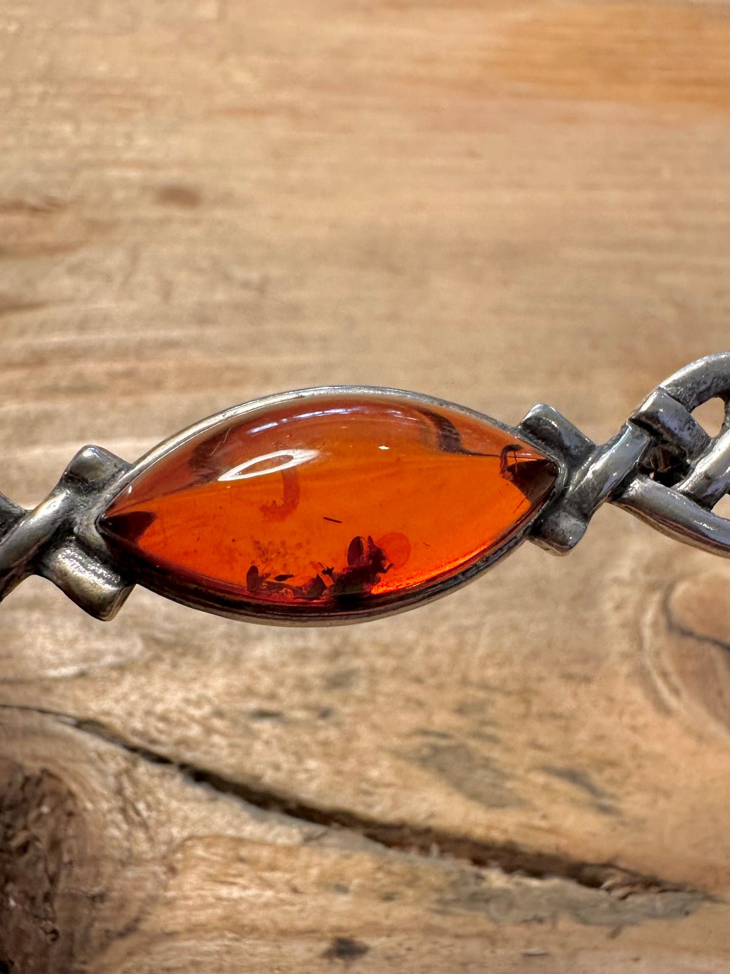 Vintage Celtic Amber 925 Silver Brooch