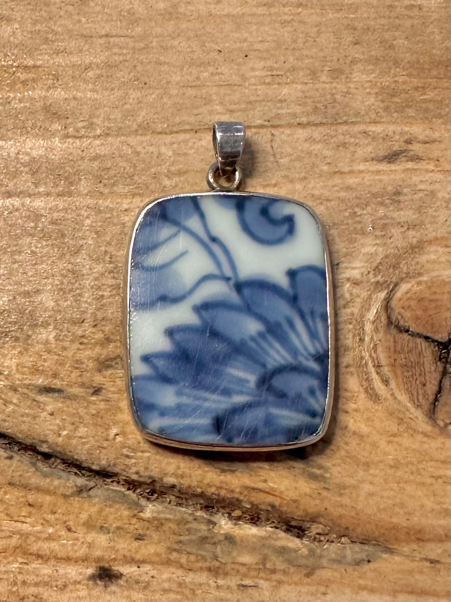 Vintage Ceramic 925 Silver Pendant