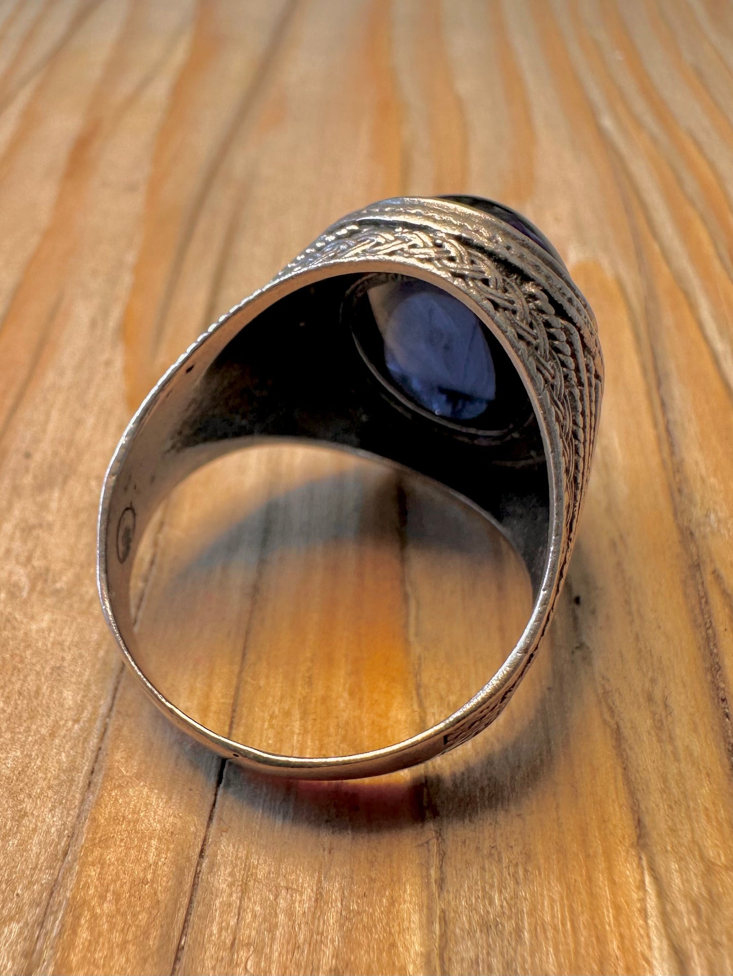 Vintage Large Blue Stone Signet Tribal 925 Sterling Silver Size Z Ring