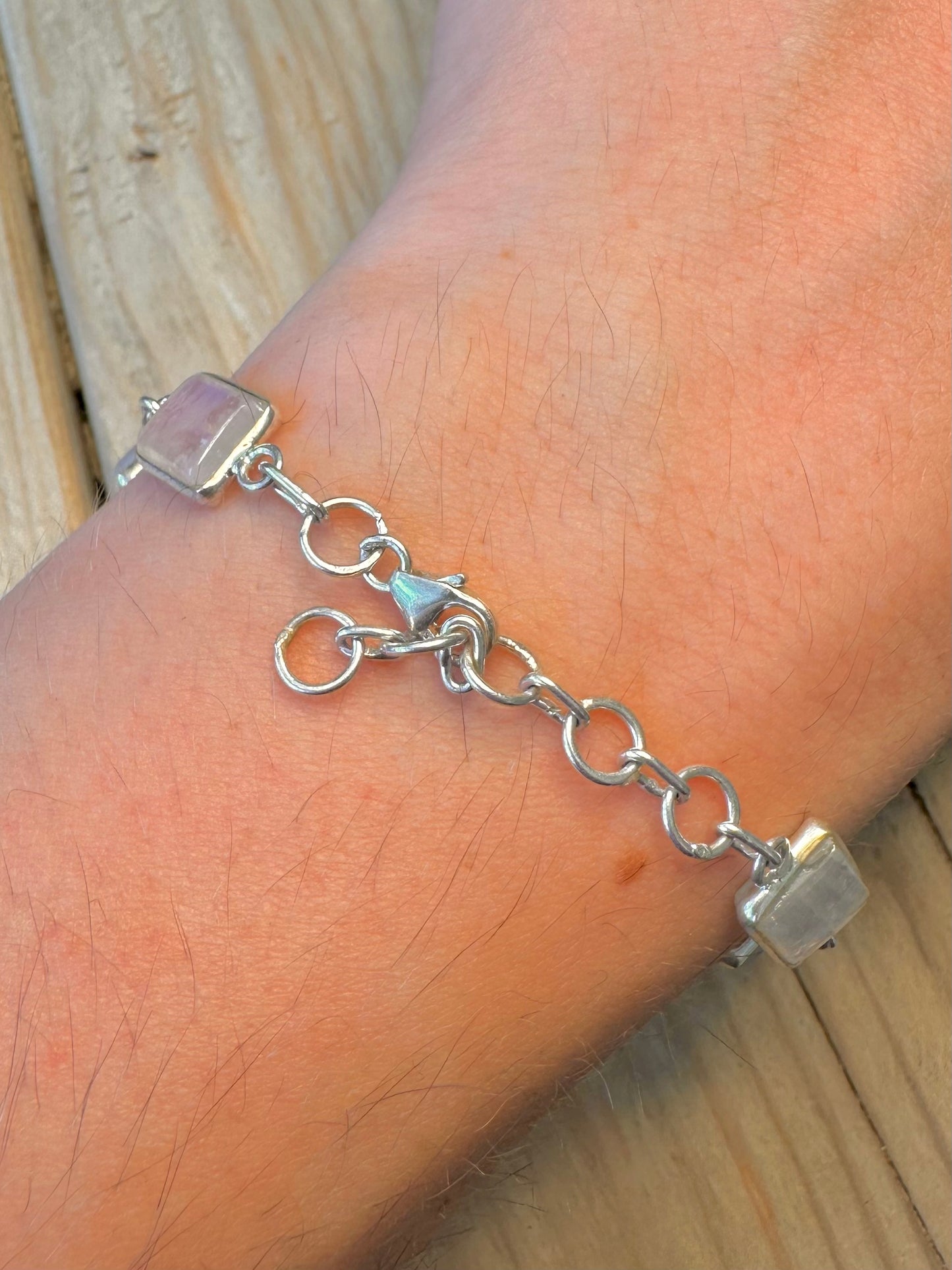 Vintage Moonstone Link 925 Silver 7 to 8 inch Bracelet