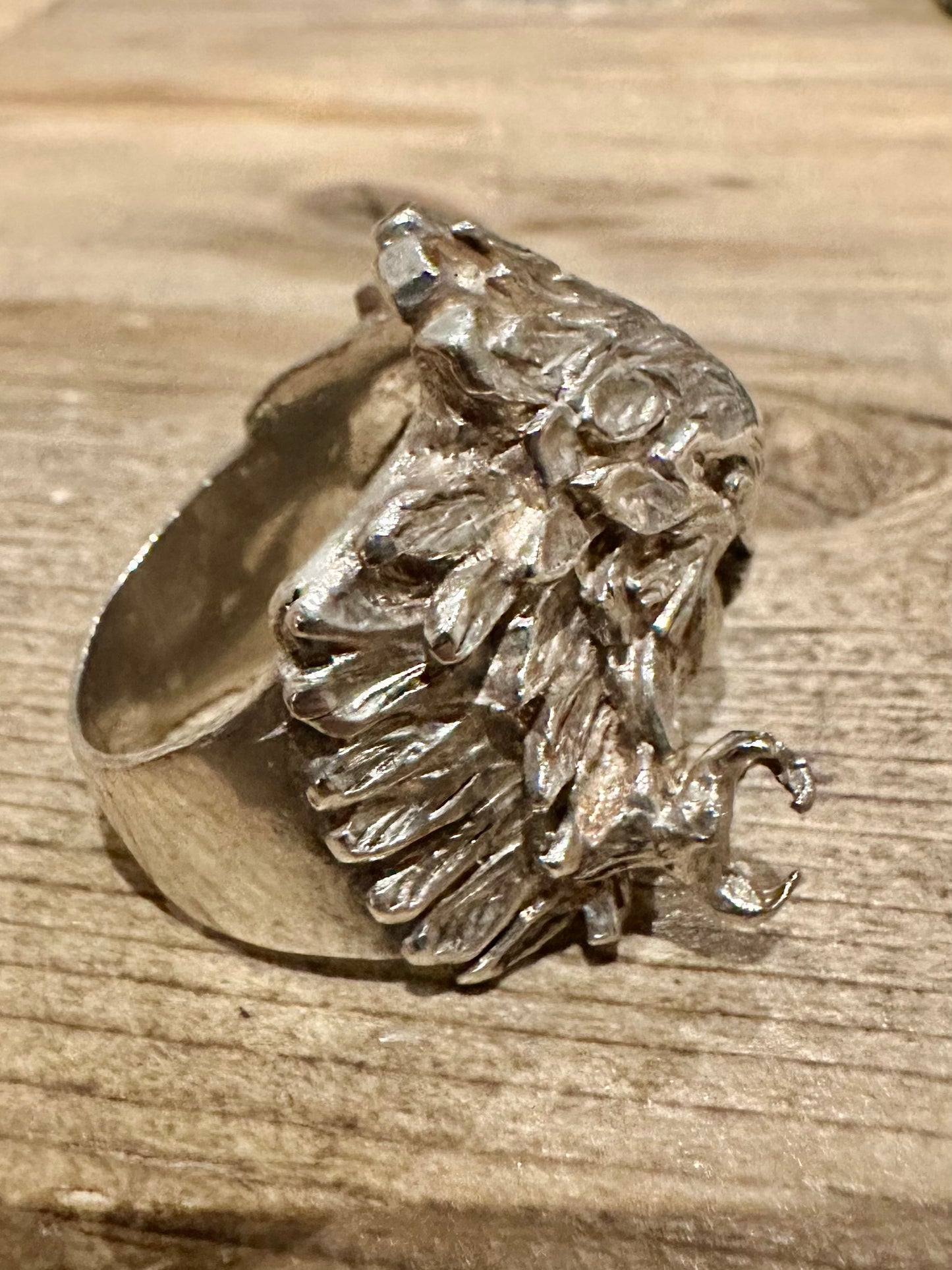 Vintage 1991 Large Screaming Eagle Heavy 925 Silver Size V Ring