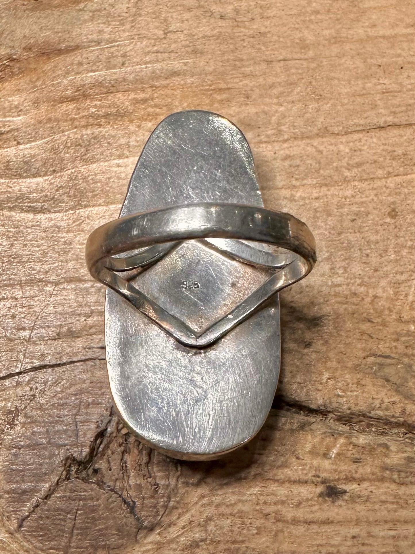 Vintage Elongated Larimar 925 Silver Size U Ring
