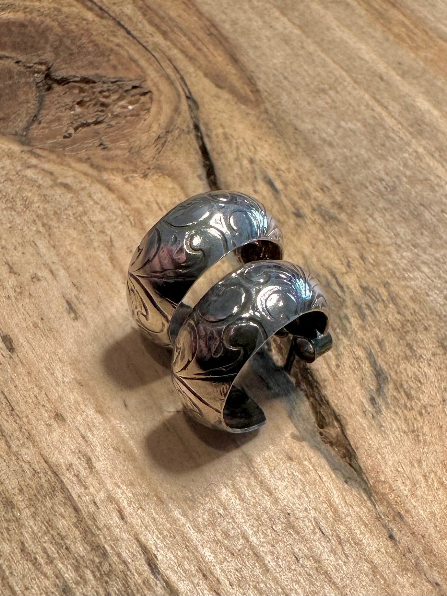 Vintage Engraved Half Hoops 925 Silver Earrings