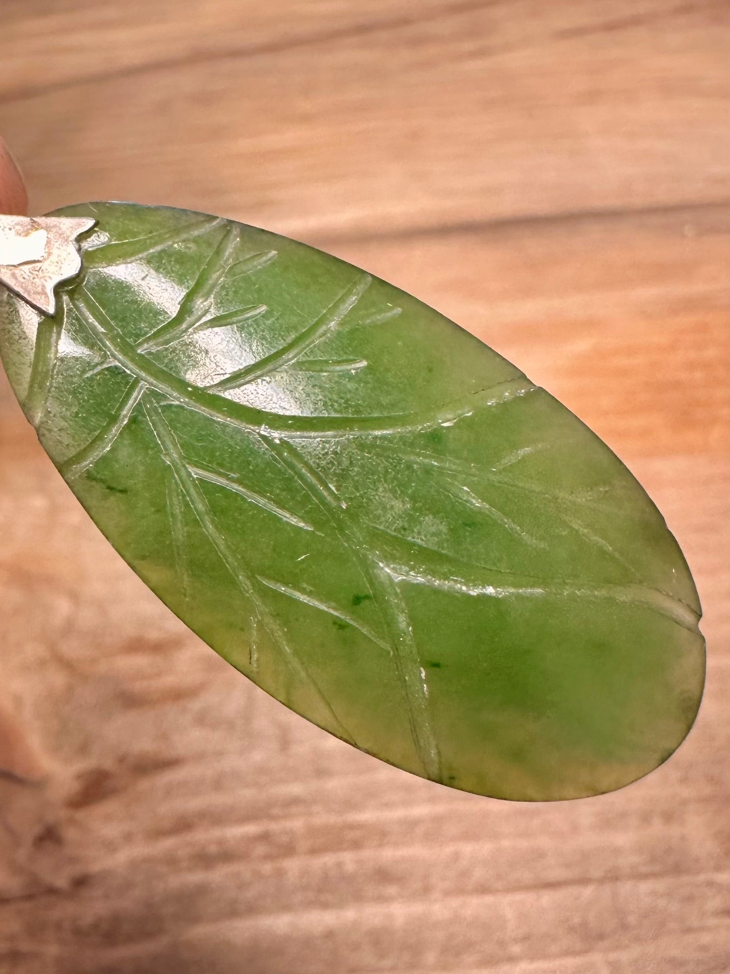 Vintage Jade Leaf 925 Silver Pendant