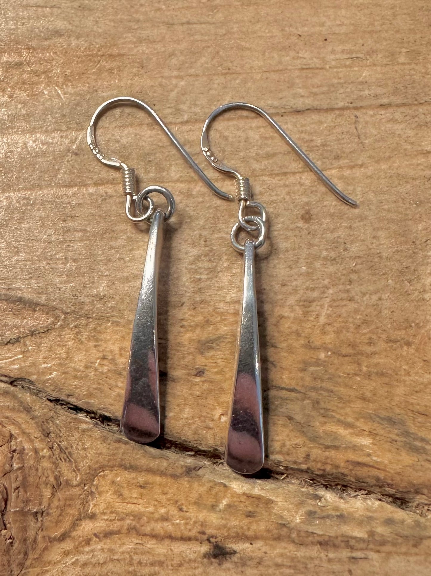 Modernist Curved Dangle 925 Silver Earrings