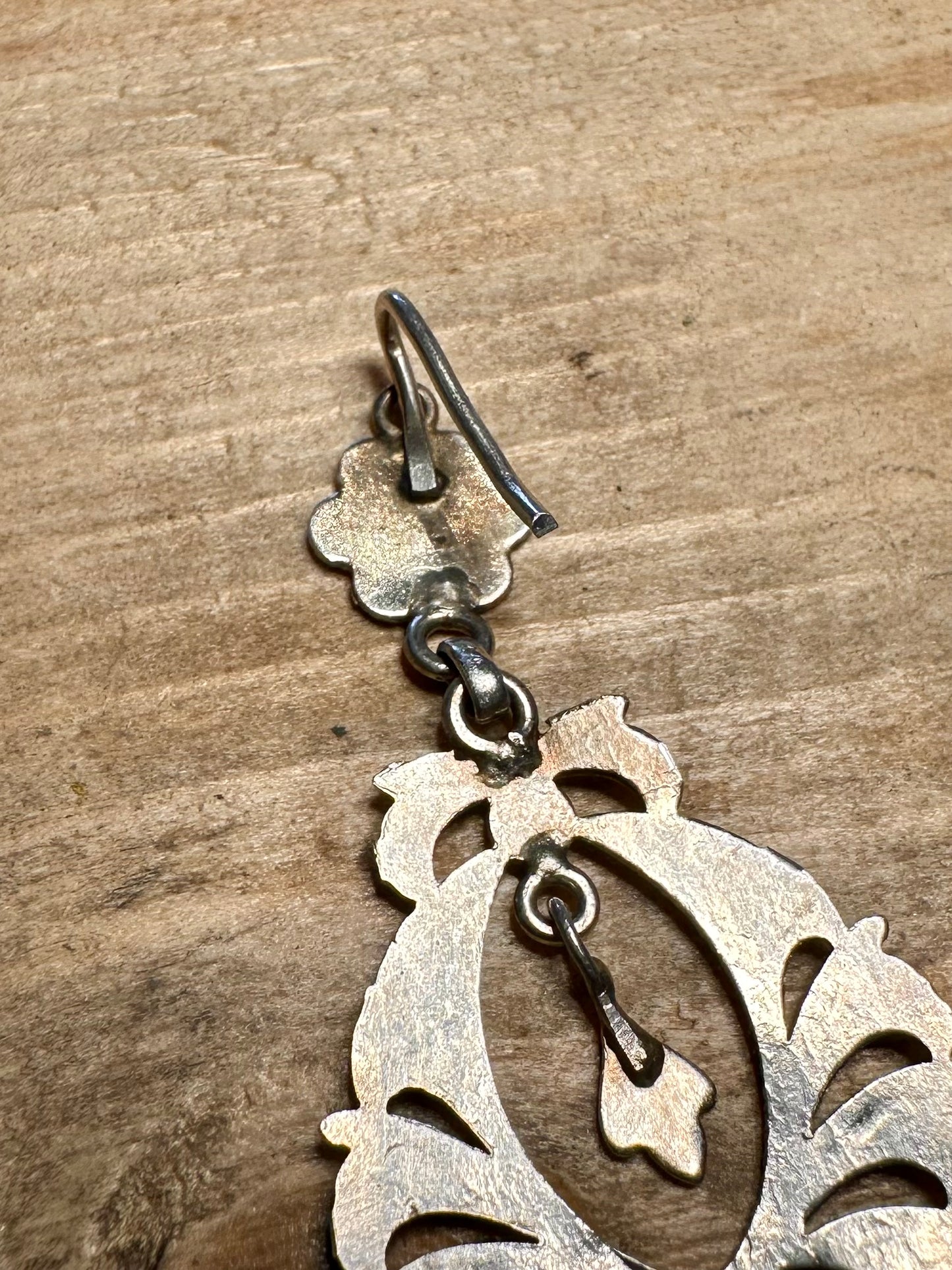 Vintage Large Ornate Red Stone 925 Silver Earrings