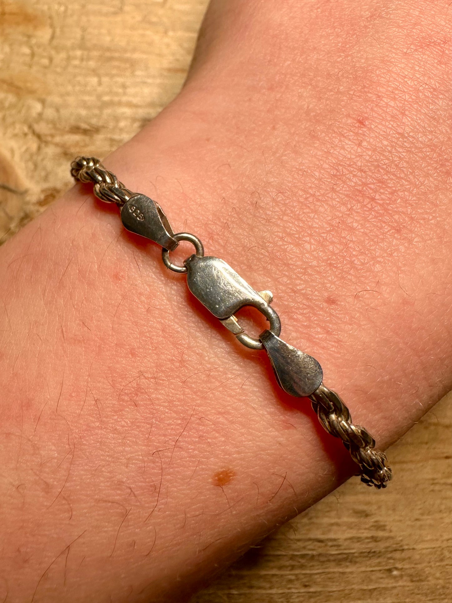 Vintage Rope Chain 925 Silver 7.4 inch Bracelet