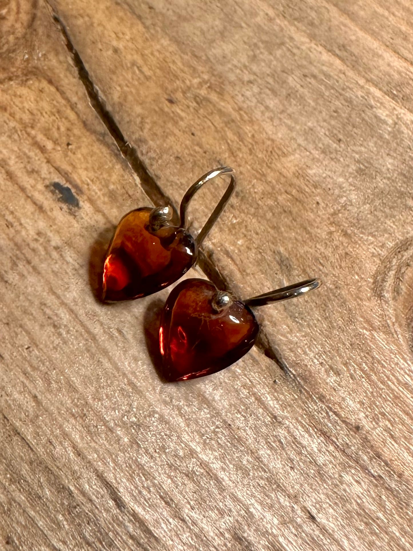 Vintage Amber Hearts Gold on 925 Silver Earrings