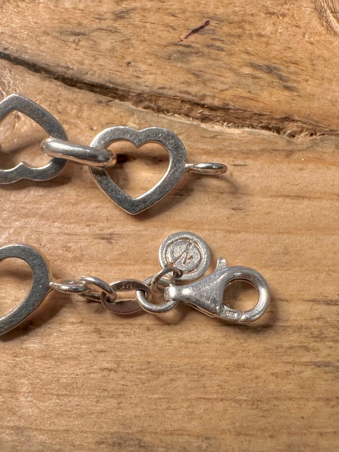Vintage Heart Link 925 Silver 7.4 inch Bracelet