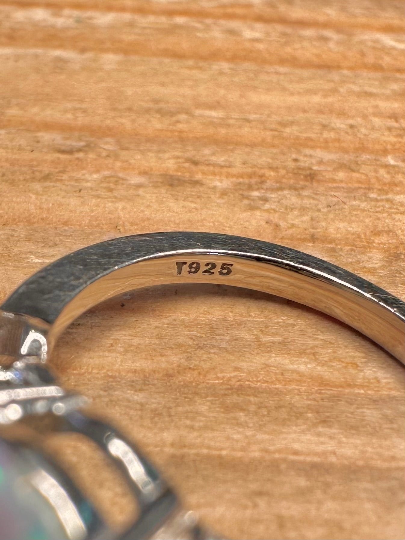 Vintage Opal and White CZ 925 Sterling Silver Size I Ring