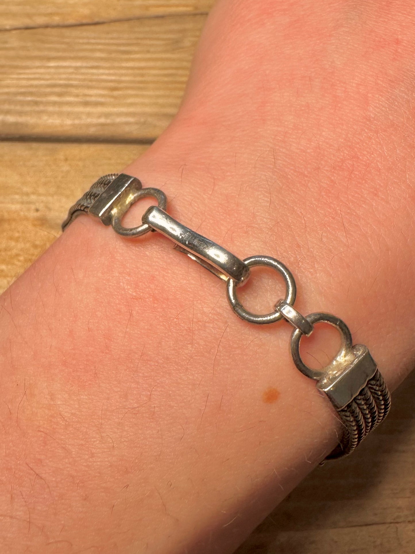 Vintage Turquoise Fox Tail Chain Hook Clasp 925 Silver 7.5 to 8 inch Bracelet