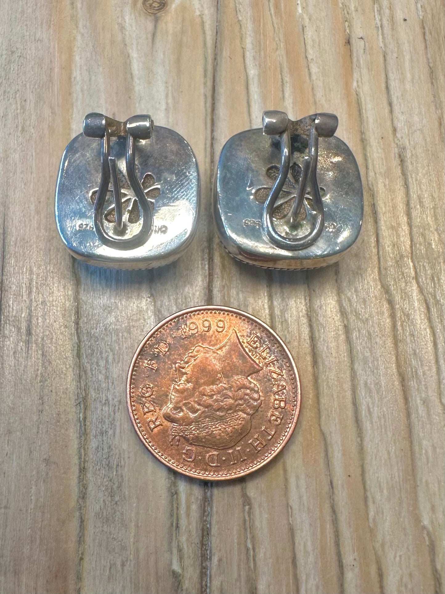 Vintage Chunky Larimar Stud 925 Sterling Silver Earrings