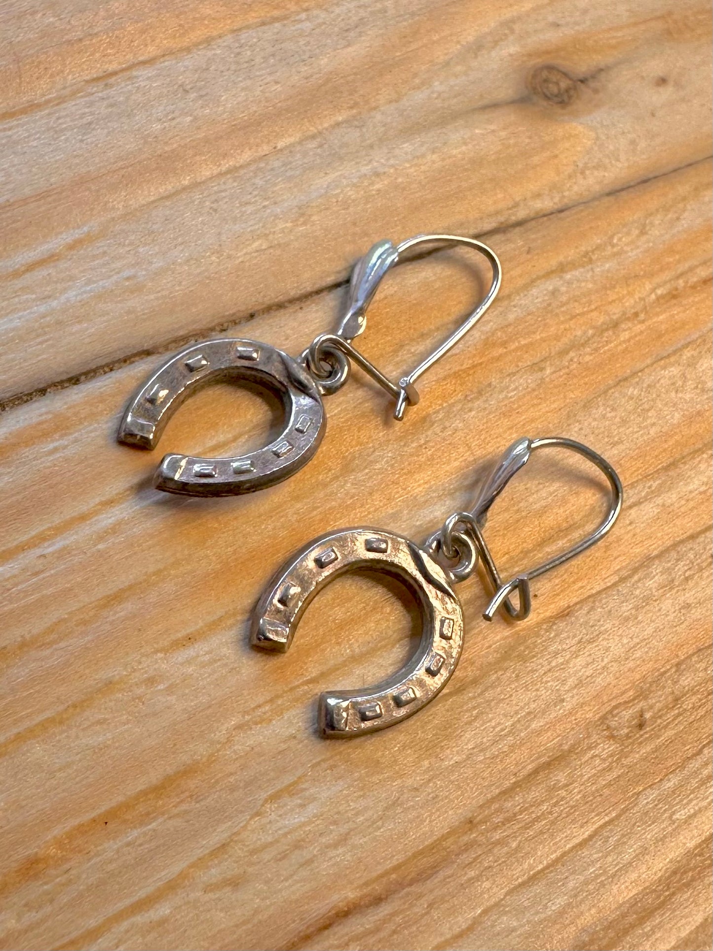 Vintage Horse Shoe Dangle 925 Silver Earrings