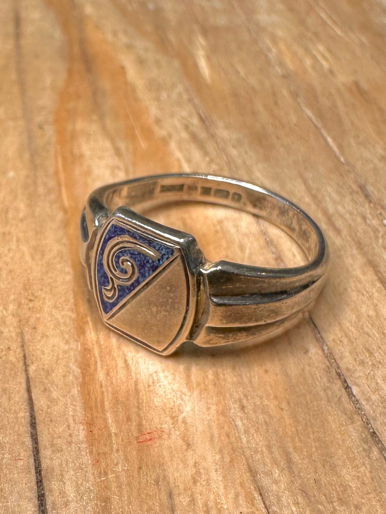 Vintage 1981 Signet Lapis Inaly 925 Sterling Silver Size K Ring