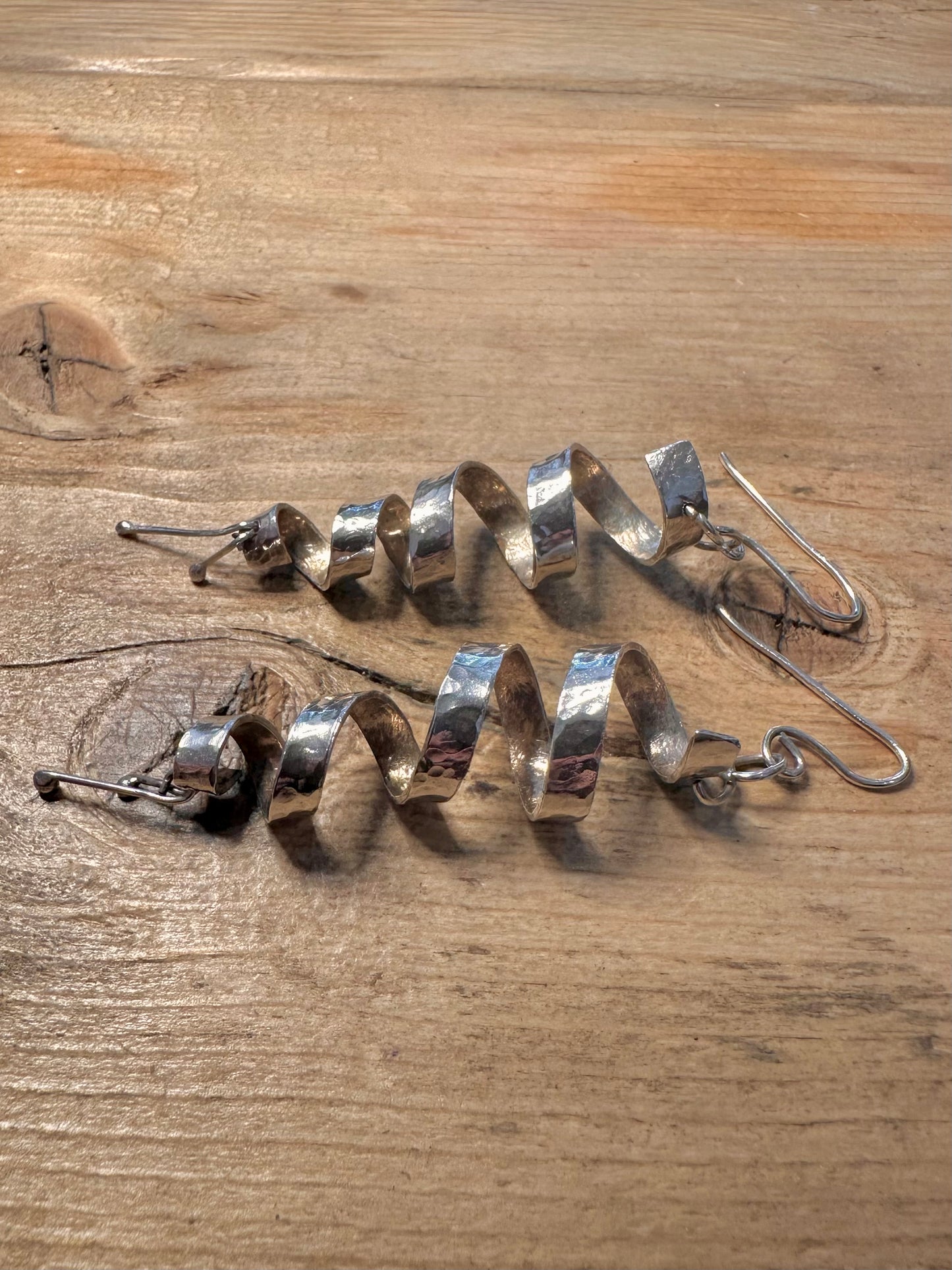 Abstract Hammered Spiral 925 Silver Earrings