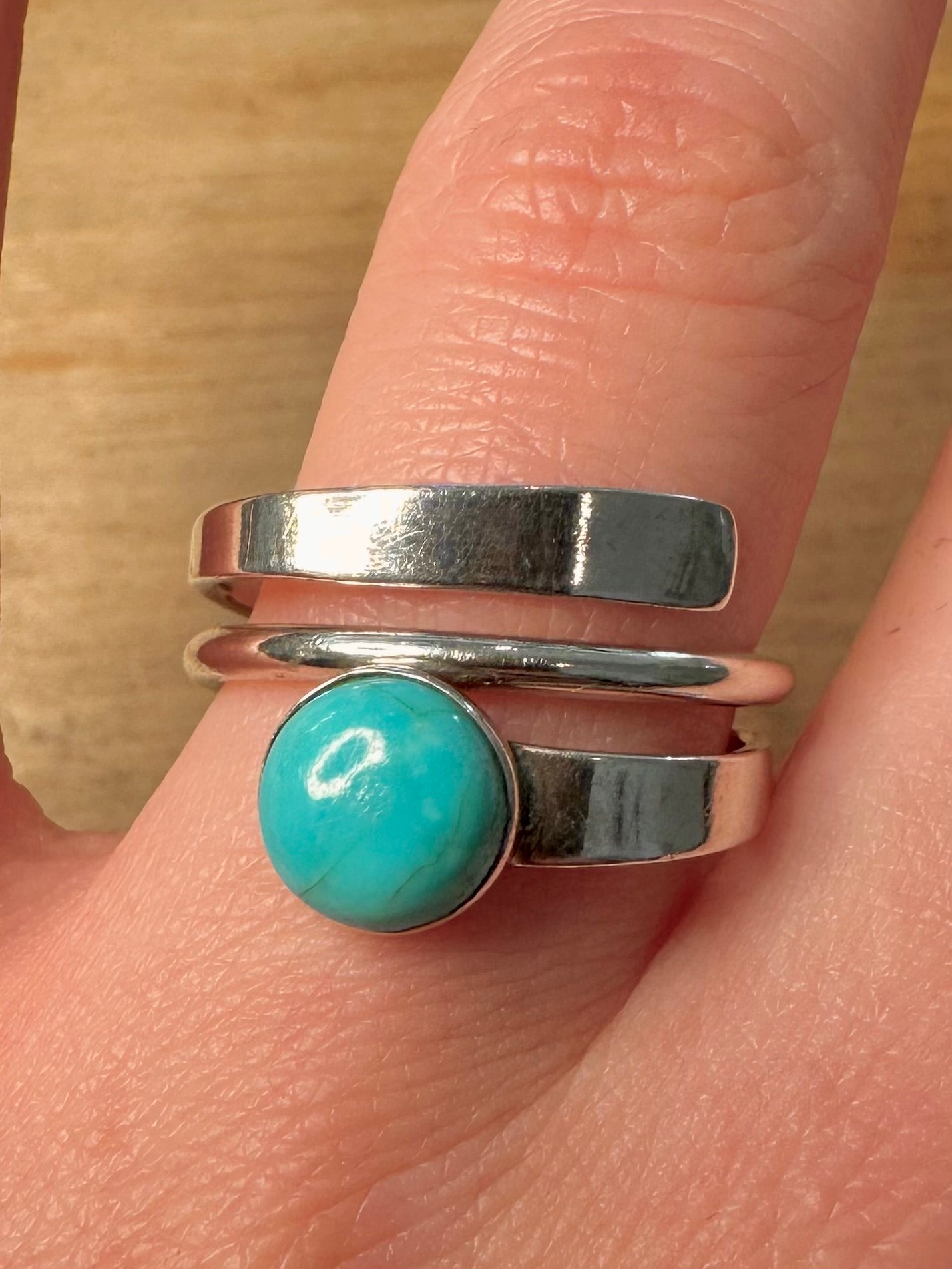 Abstract Layer Turquoise 925 Silver Size T1/2 Ring