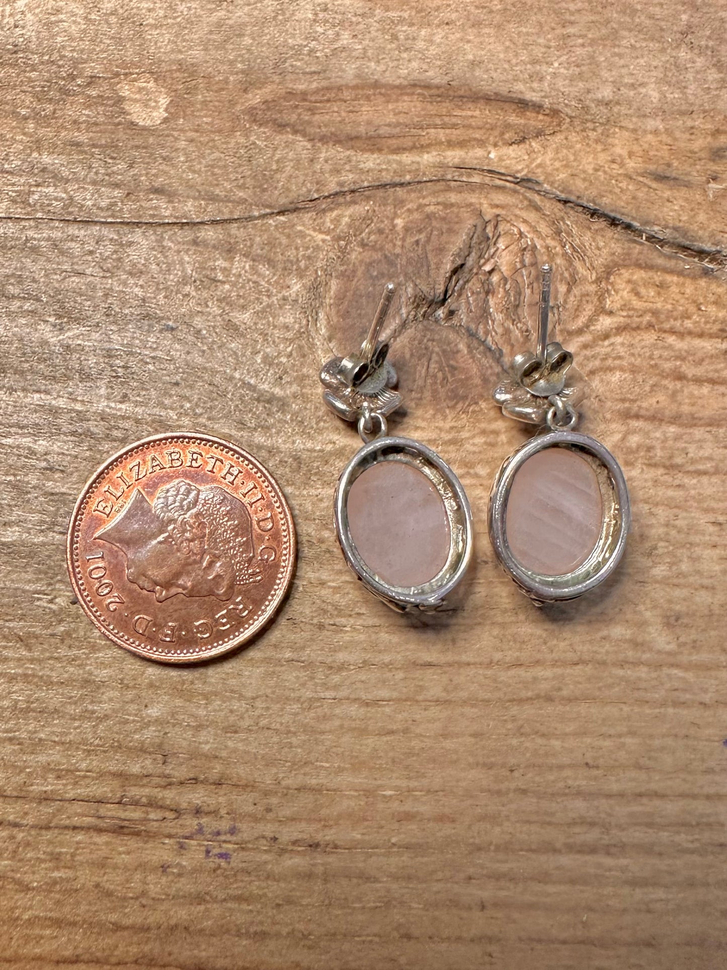 Vintage Rose Quarts Flower 925 Silver Earrings